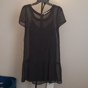 2000s Black polka-dot mesh dress with slip